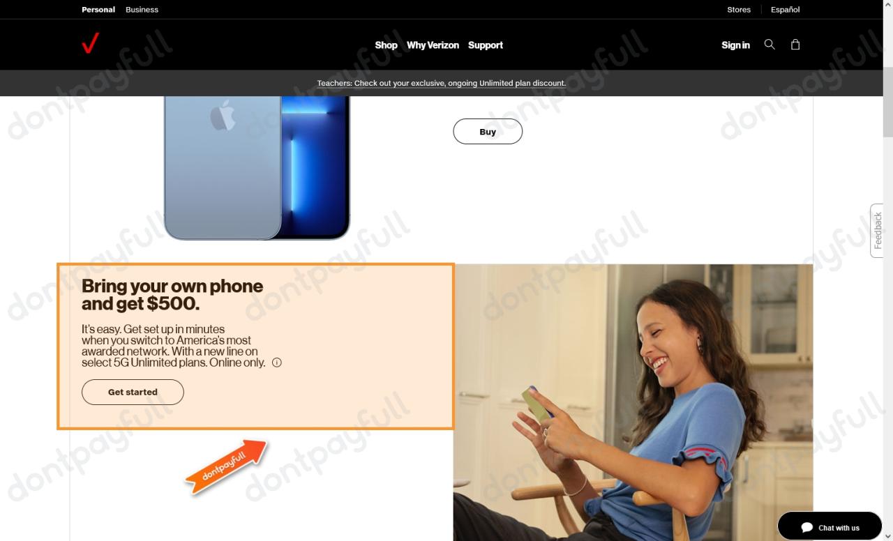 Verizon shop phones discount code 2025